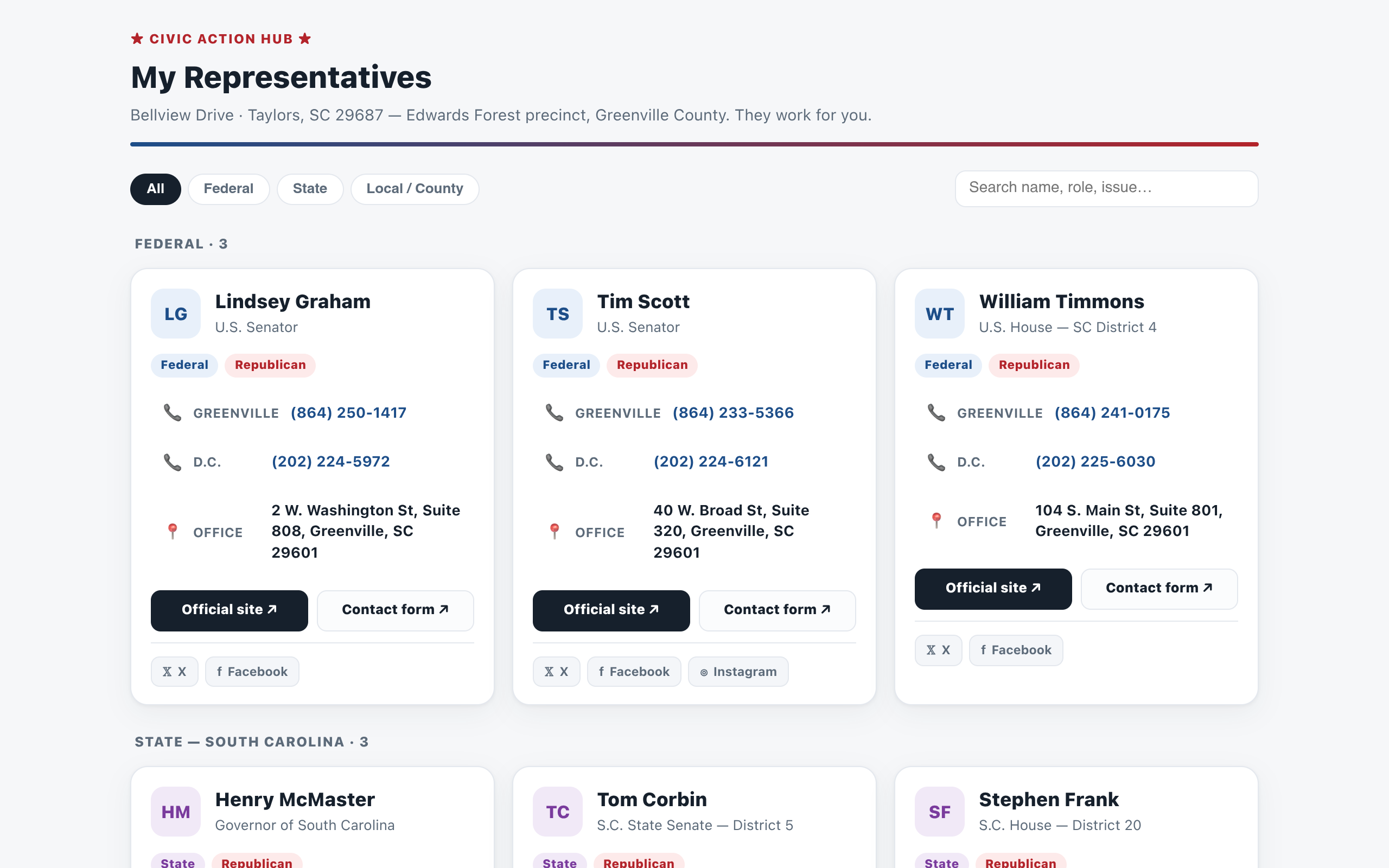 My Representatives — Taylors, SC