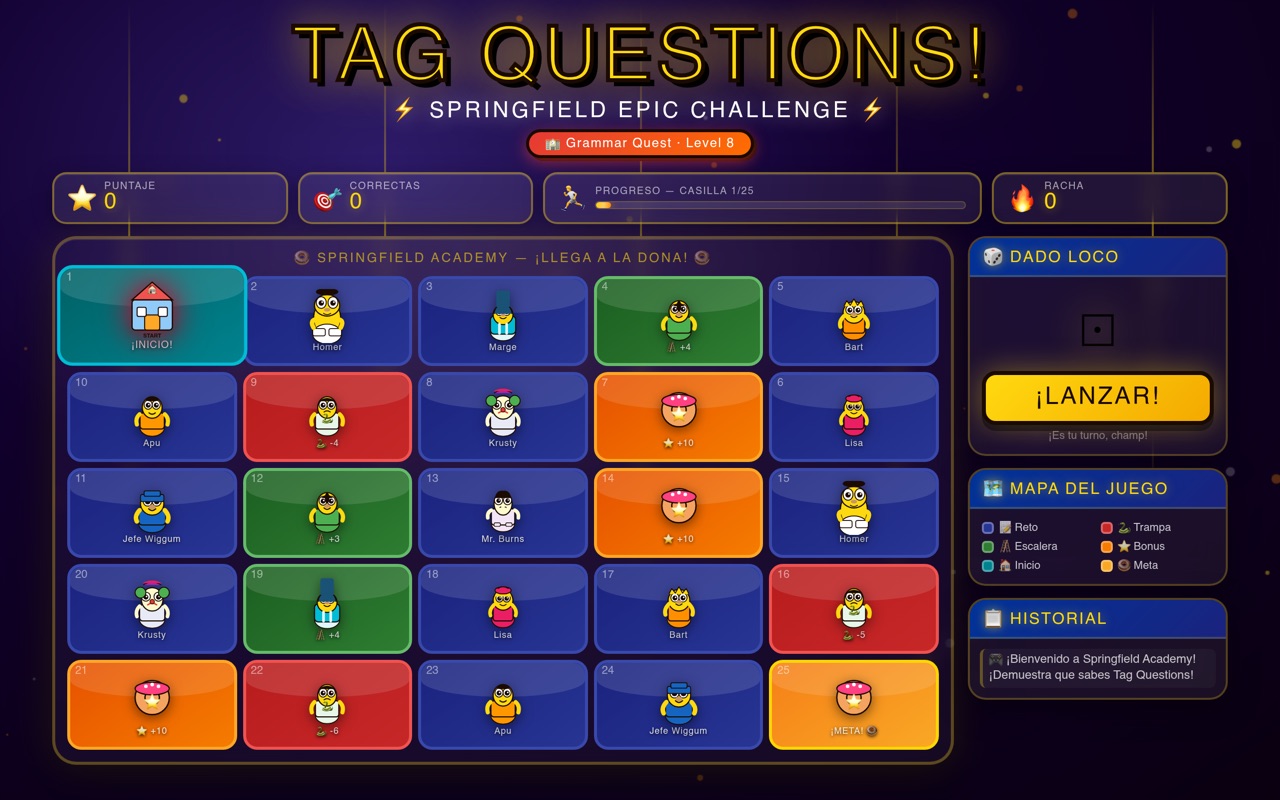 simpsons epic english tag questions