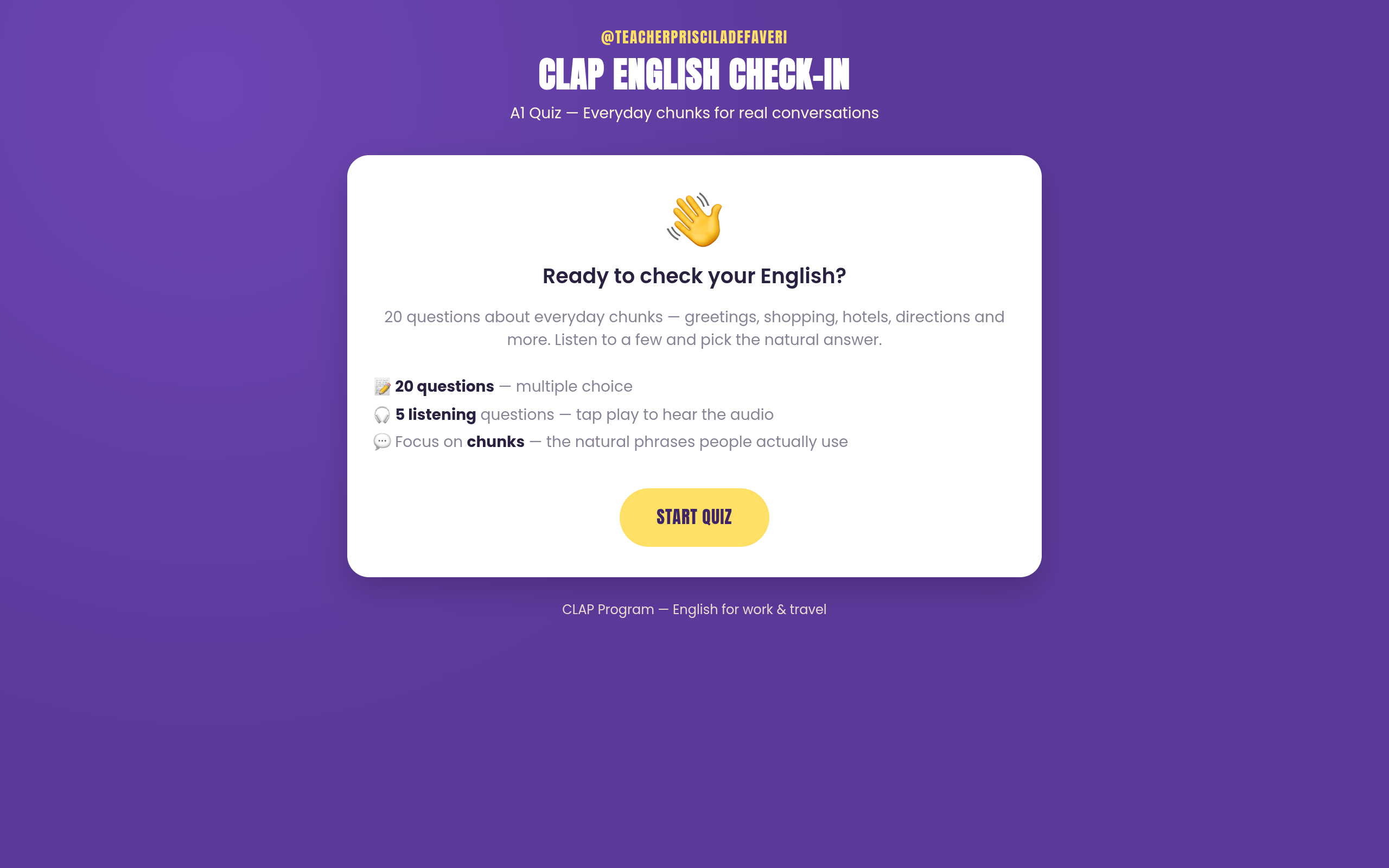 CLAP English Check-In — A1 Quiz