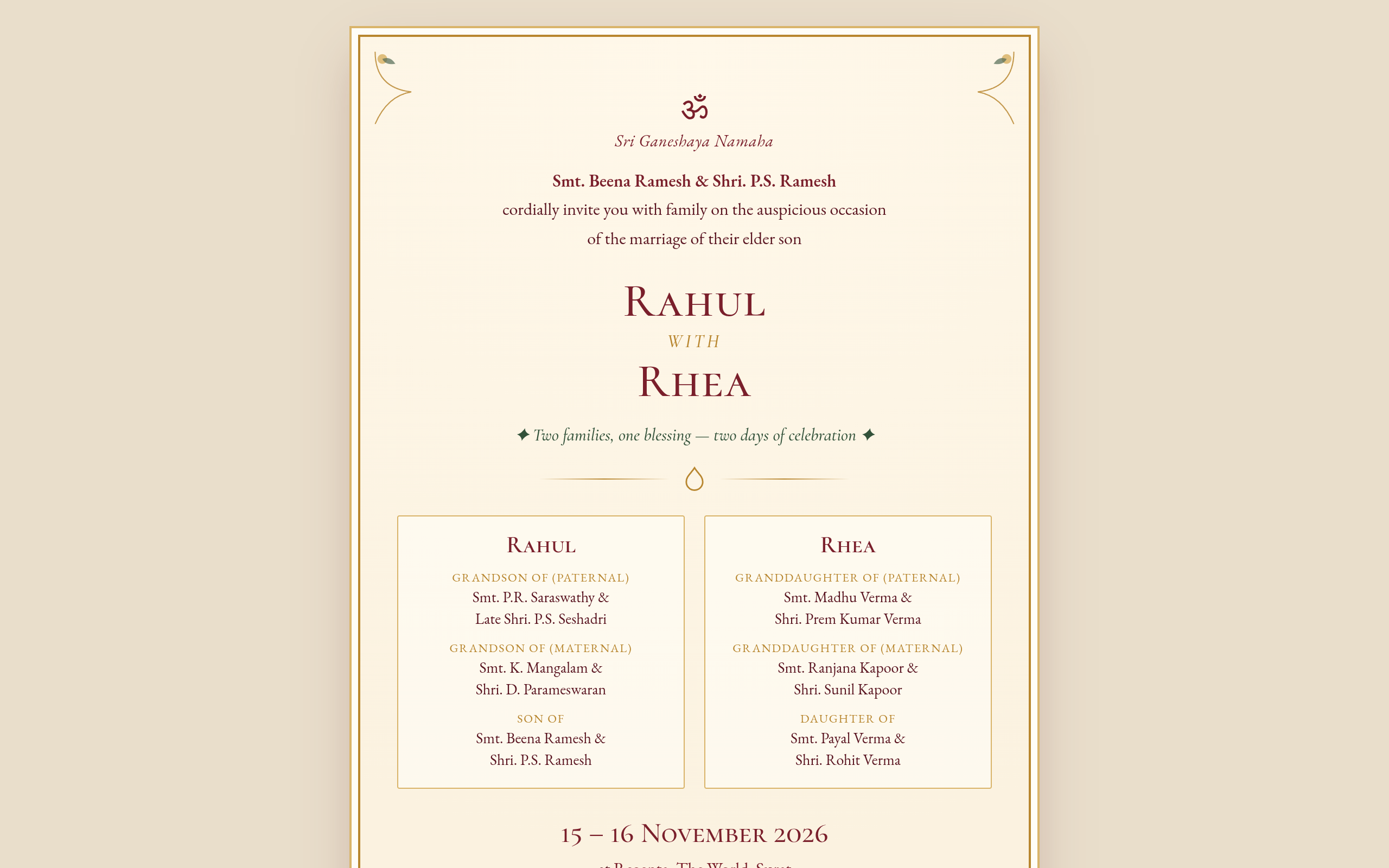 Rahul & Rhea — Wedding Invitation